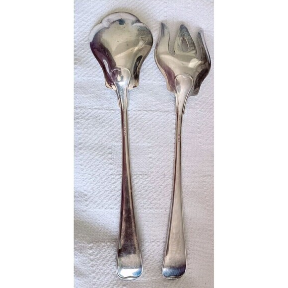 Gorham EP Silverplate Scalloped Serving Spoon Meat Fork Set N118 N119 10.25" Vtg - Picture 8 of 14